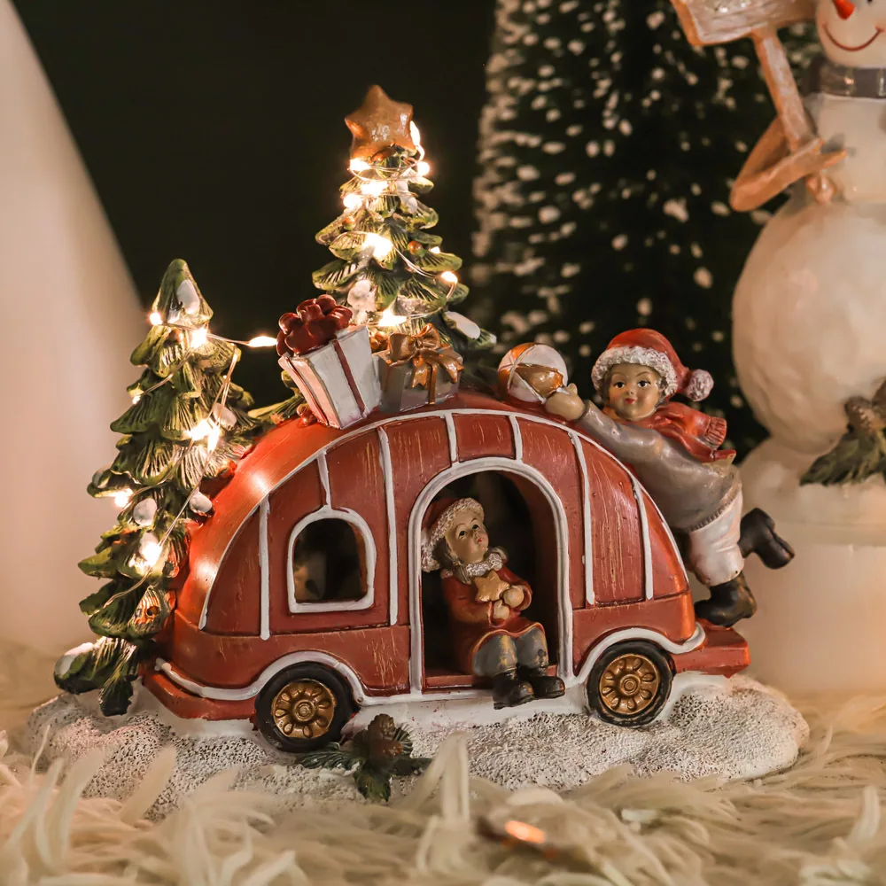 

Cross-Border Hot Selling Christmas Decoration American Resin Snowman Elk Decoration Props Car Doll Lighting Decorations