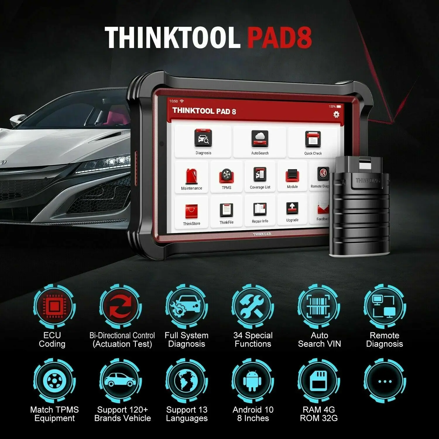 2022 г. Thinktool PAD 8 все системы диагностики двунаправленный сканер OBD2 кодирование