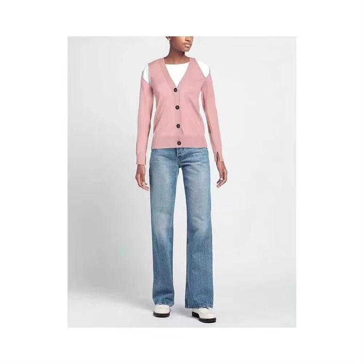 

Knitted Sweater Women Casual Solid Color Fashionable Acetate Silk Knitted Sweater V-Neck Long-Sleeved Off-Shoulder Design