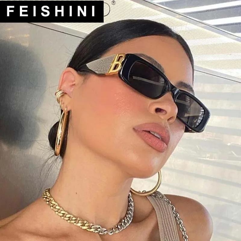 

Feishini Star Quality BB Rectangle Original Sunglasses Women Luxury Brand Fashion Vintage Trendy Narrow Eyewear UV Protection