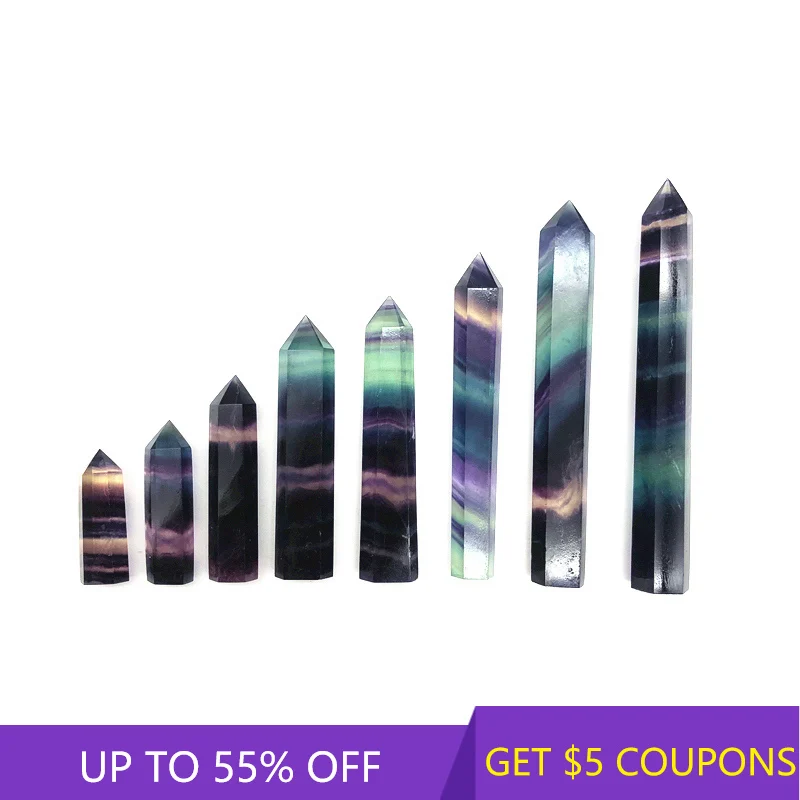 

40-70mm Raw Natural Colorful Fluorite Quartz Crystal Point Obelisk Reiki Healing Hexagonal Wand Treatment Stone Craft Decor Gift