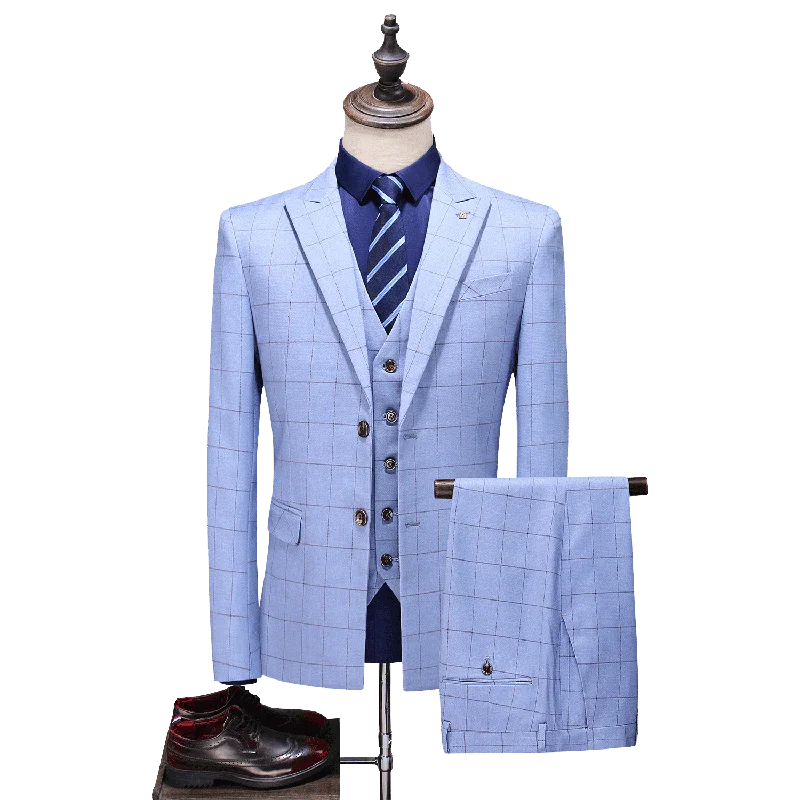 

(Пиджак + жилет + брюки) Эксклюзивный модный Мужской приталенный клетчатый повседневный деловой костюм высокого качества, деловой костюм дл...