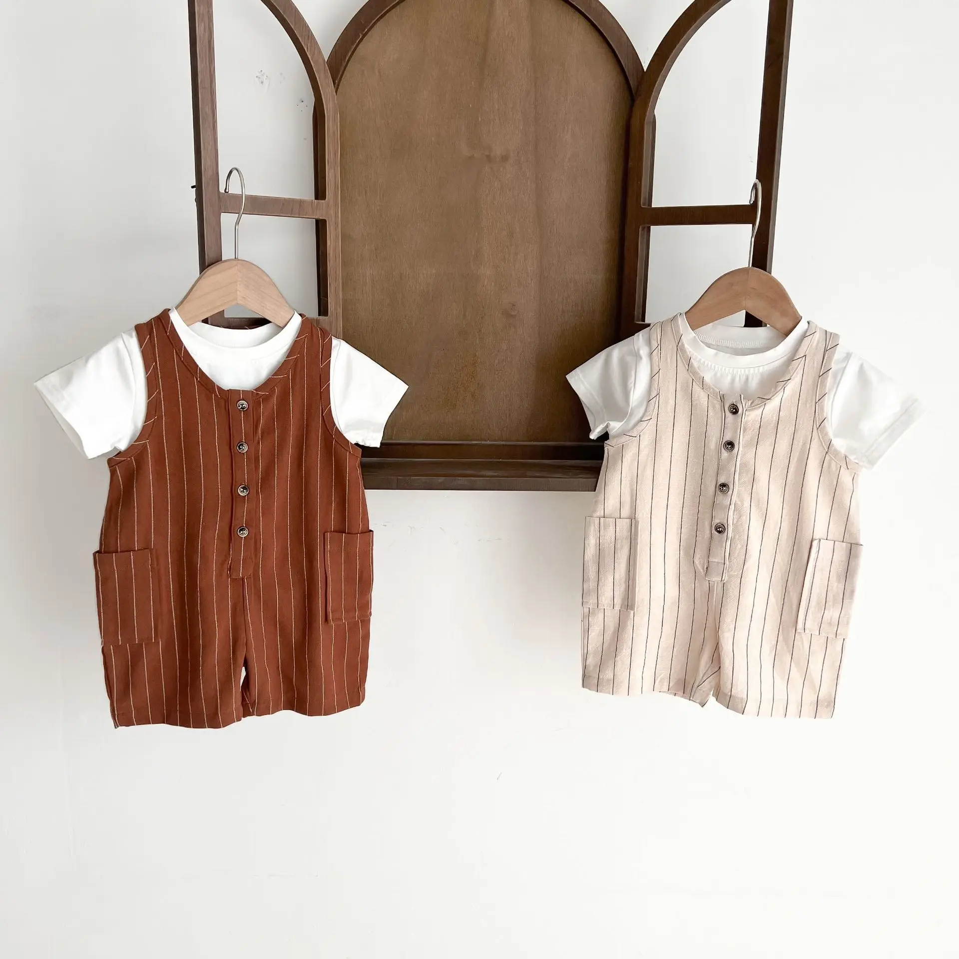

2pcs Toddler Girl Clothing Set Baby Boys Girls White T Shirt + Sleeveless Jumpsuit Summer Fashion Baby Clothes