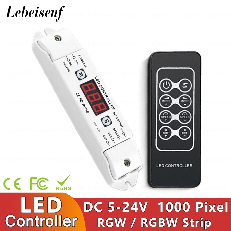 

Диммер для светодиодной ленты, 10 светодиодный, 5 в пост. Тока, 12 В, 24 в пост. Тока, 1000 пикселей