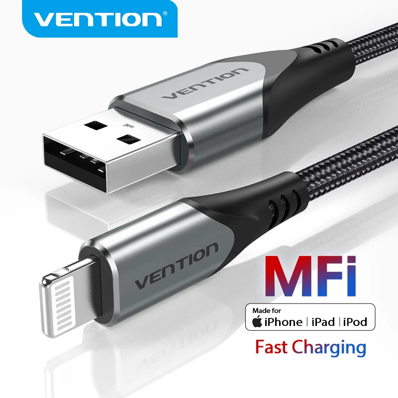 Vention MFi USB Cable for iPhone 12 Max 11 Xs X 8 Plus USB Charge for iPhone 12 Mini 2.4A Fast Charging USB Charger Data Cable