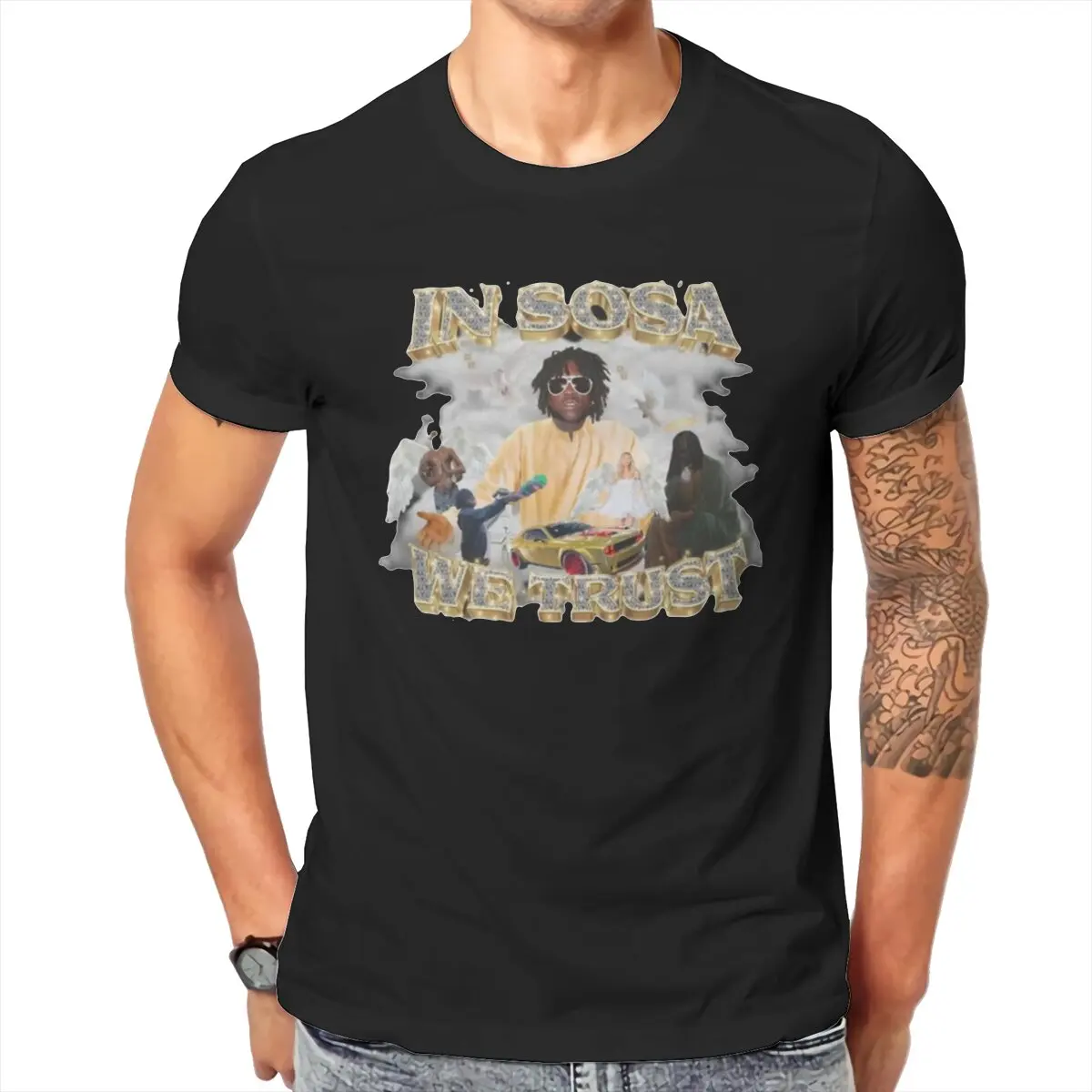

In Sosa We Trust Chief Keef T-Shirts Men Hip Hop Music Amazing Cotton Tee Shirt Round Neck Short Sleeve T Shirts Gift Idea Tops