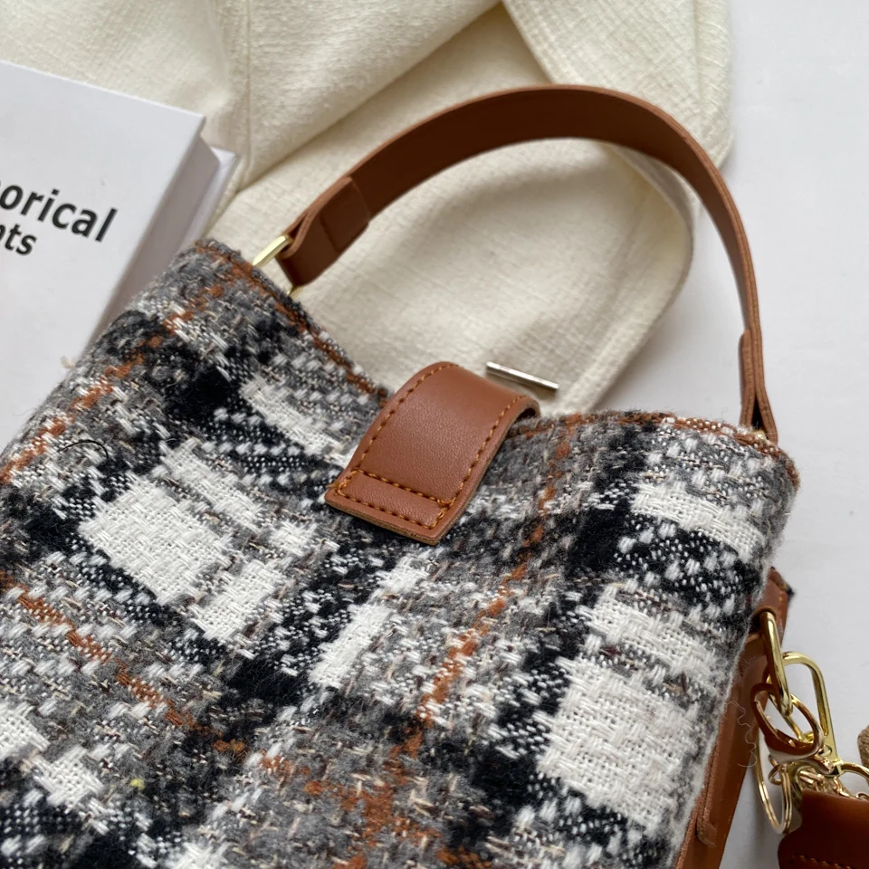 Houndstooth Handbags For Women England Style Plaid Messenger Bags Classic Designer Female Bag Elegant Small Packages VintageTote