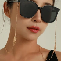 fashion simple and symmetrical alloy metal feather anti slip lanyard accessory necklace hanging rope sunglasses chain for women