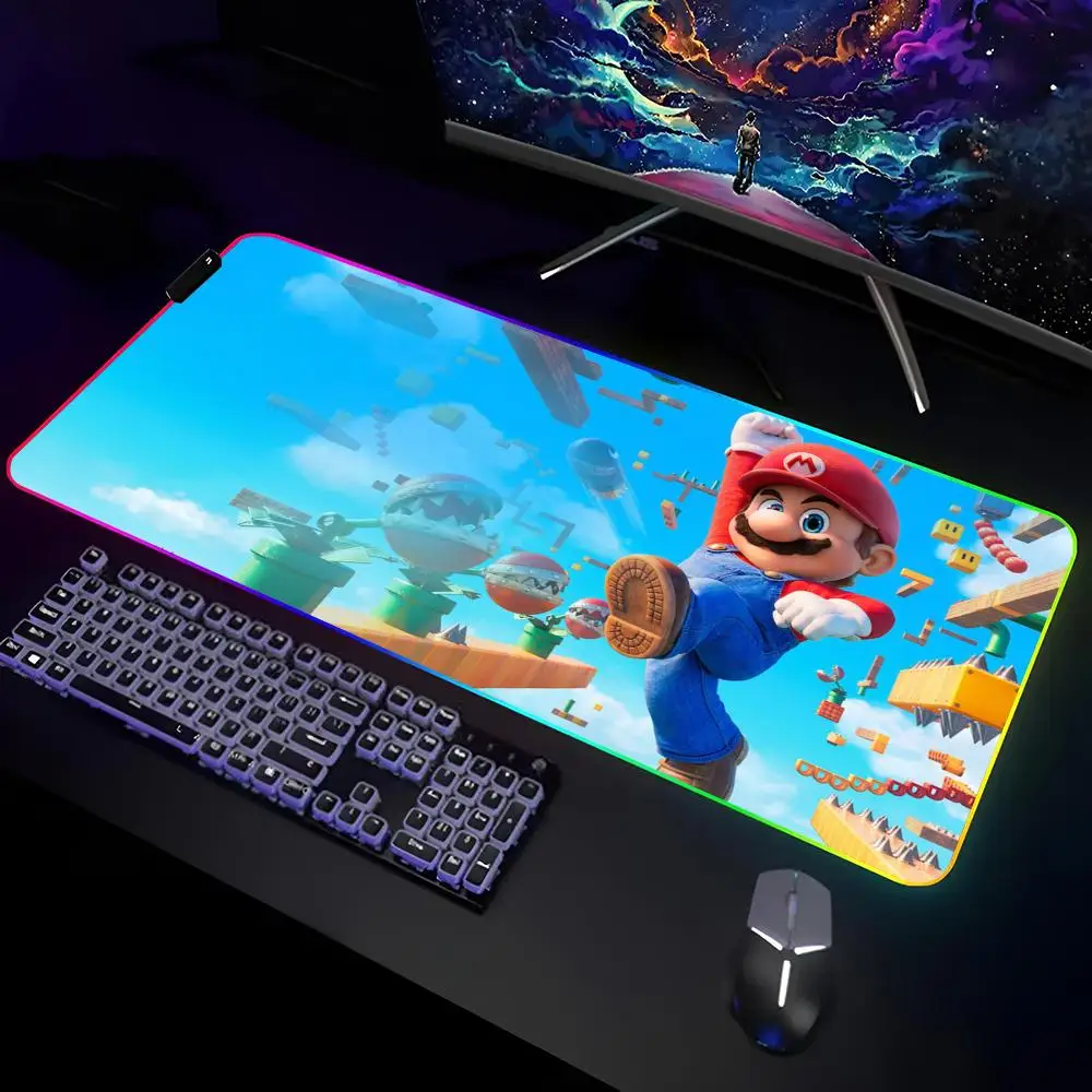 Коврик для мыши Super M-Marios с комиксами геймерский RGB настольный коврик клавиатуры