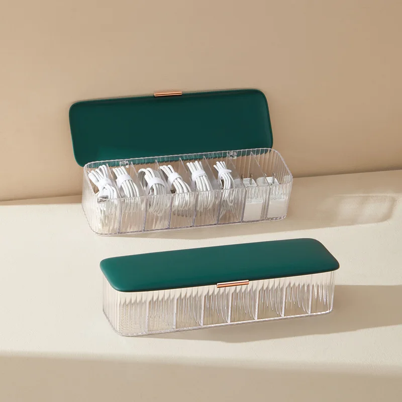 

Eight Compartments with Cover Data Cable Storage Box Compartment Dustproof Transparent Storage Box Household Supplies