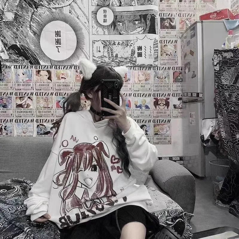 Kimutomo толстовка женская с героями мультфильмов Harajuku винтажные толстовки милая