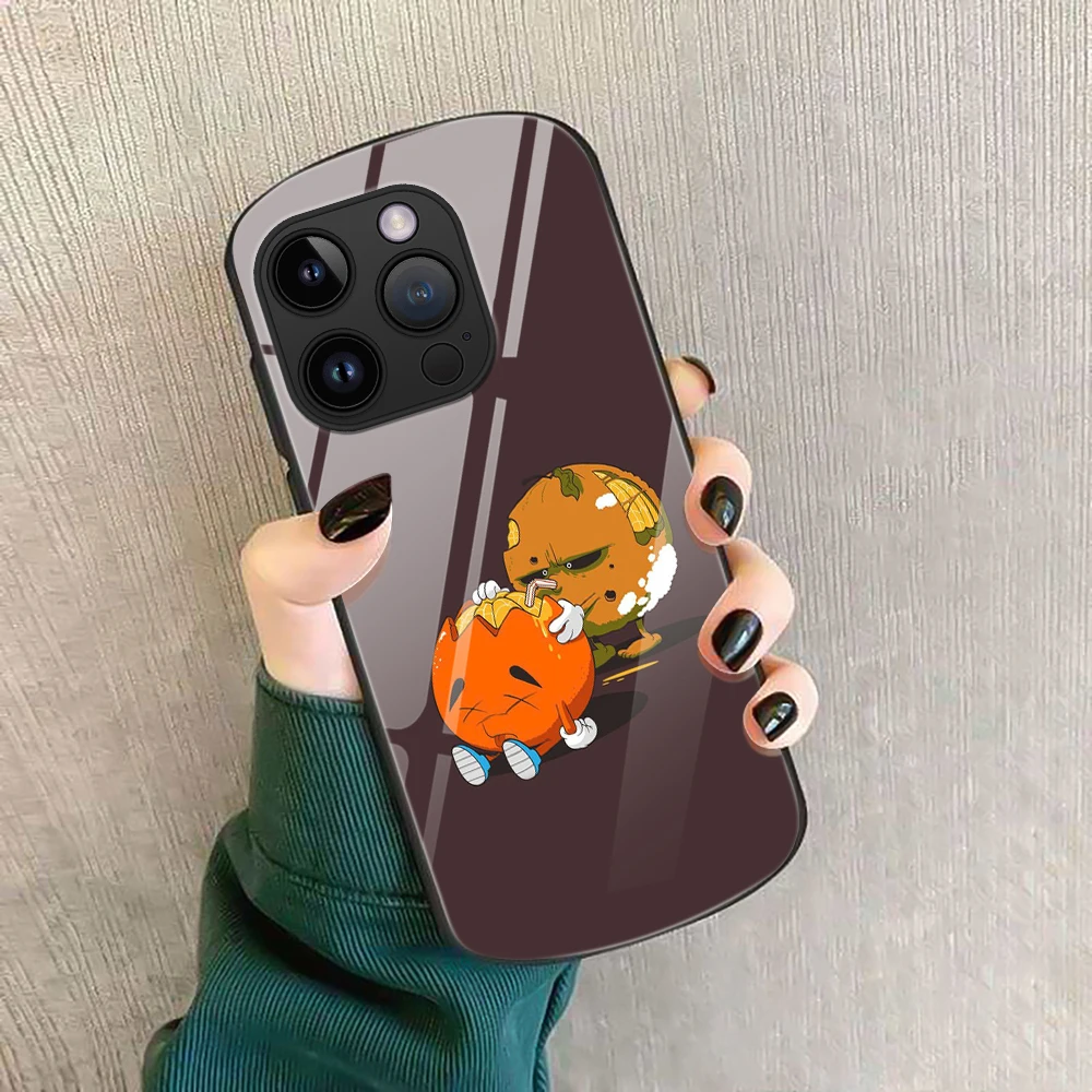 

Cartoon Tangerine Phone Case For iPhone 14 Plus 11Pro Cases For iPhone 13 Mini 12 Pro Max XS XR Luxury Oval Tempered Glass Cover