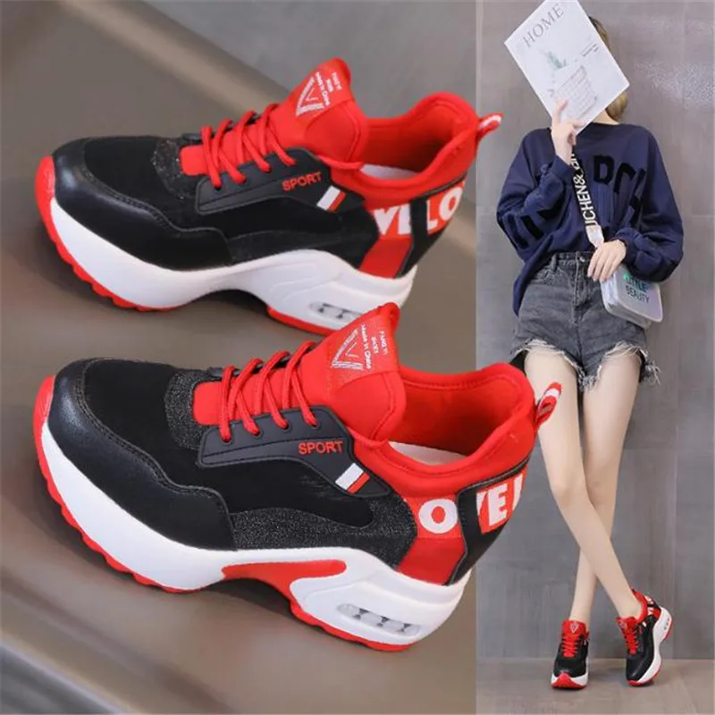 

Женские массивные кроссовки на толстой подошве, дышащие спортивные туфли на танкетке 7 см, повседневная обувь для папы