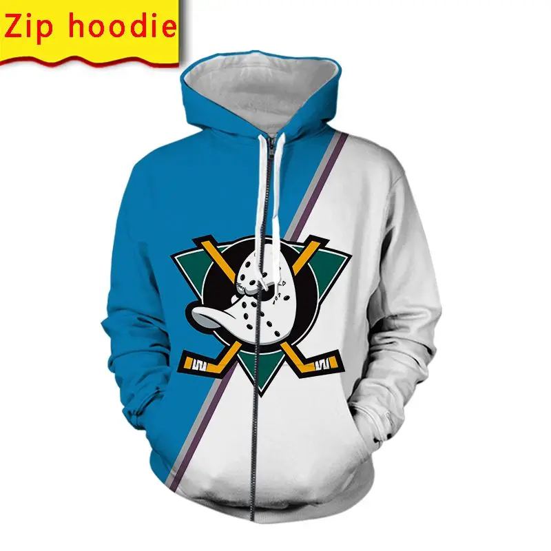 Хоккейная кофта с капюшоном на молнии уличная одежда 3d принтом уток мужские