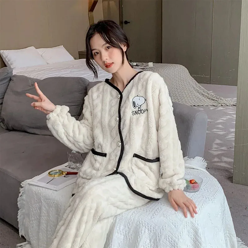 Новинка осенне-зимняя теплая пижама из кораллового флиса женская одежда для дома