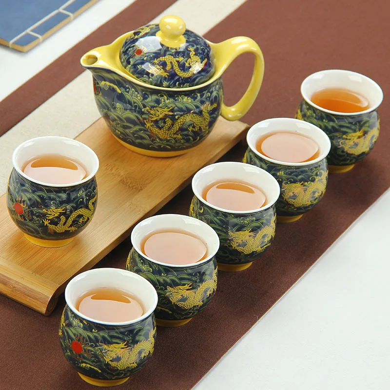 

Китайский керамический чайный сервиз, фарфоровая чайная чашка кунг-фу, чайник с драконом, чайная чашка, чайный сервиз Кунг-фу, чайный сервиз ...
