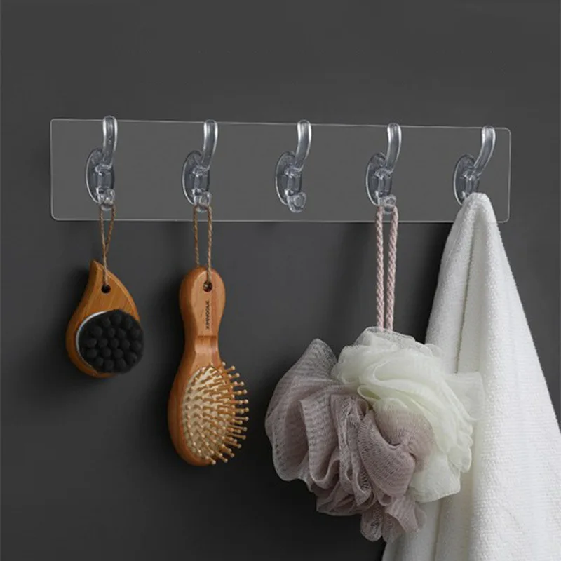 

Transparent Hooks Kitchen Bedroom Bathroom Row Hooks Seamless Wall Hooks Home Closet Organzier Adhesive Hooks Storage Hanger