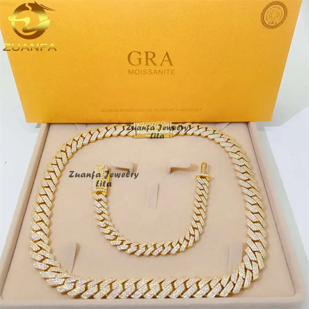 Изготовленные на заказ ювелирные изделия Vvs Moissanite 14 мм 18k позолоченная цепочка в