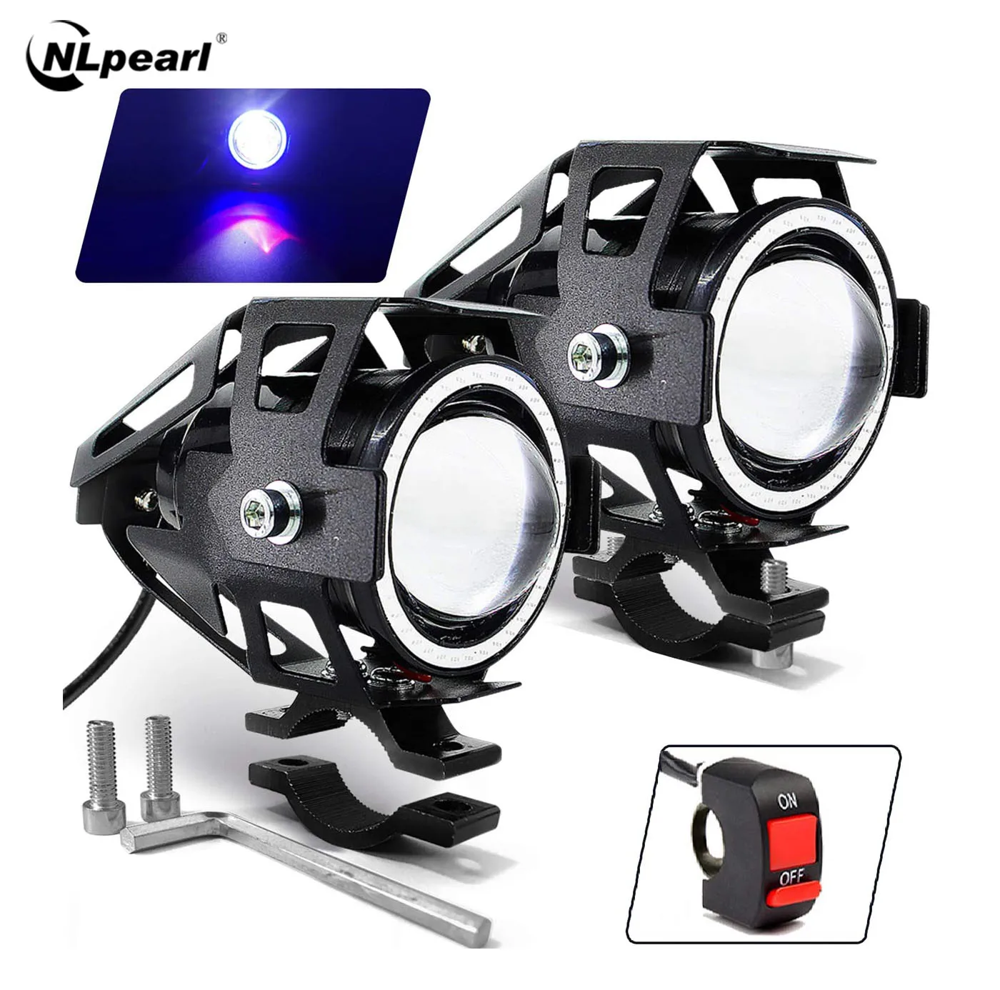 

NLpearl Motorcycle Angel Eyes Devil Eye LED Headlight Driving Moto Spotlight Auxiliary Work Light Fog Spot 125W Car Offroad ATV