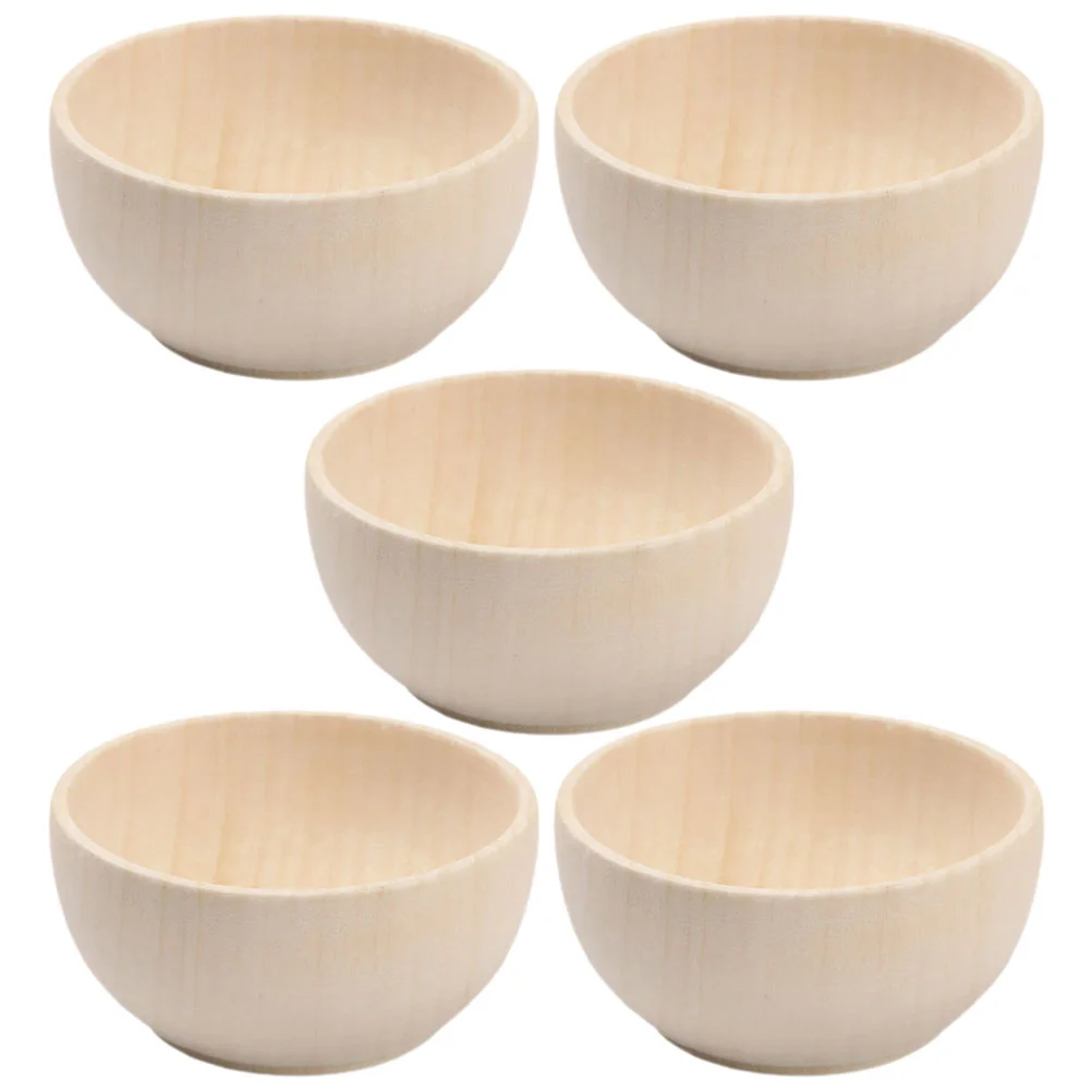 

5 Pcs Wooden Bowl Kids Unpainted Bowls DIY Crafts Household Unfinished Child Painting