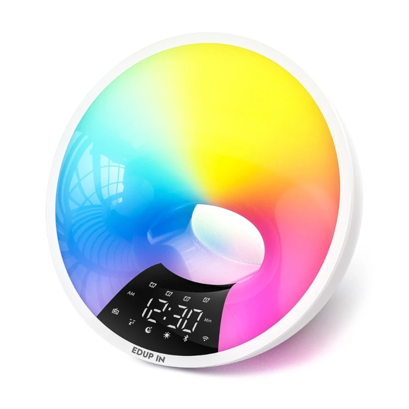 

R91A Night Lights Alarm Clock Adjustable FMRadio Simulation Wake Up Clock Baby Sound Machine Table Clock For Family