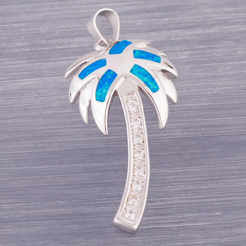 

KONGMOON Пальма океан синий огненный опал посеребренные ювелирные изделия для женщин Подвеска для ожерелья