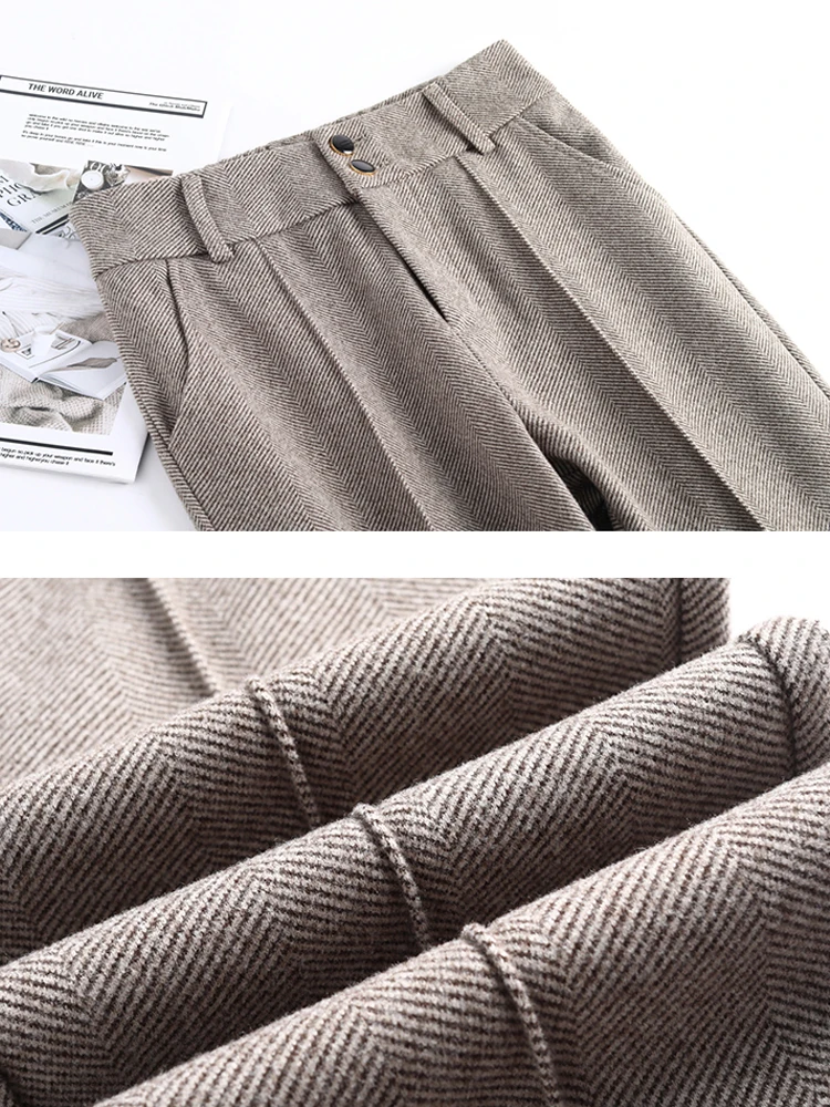 Осень-зима шерстяные брюки с высокой эластичной резинкой на талии женские