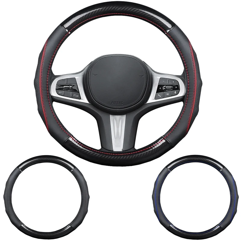 

38cm Four Seasons Carbon Fibre Leather Car Steering Wheel Cover Breathable Universal Protector Auto Accessories interior Styling