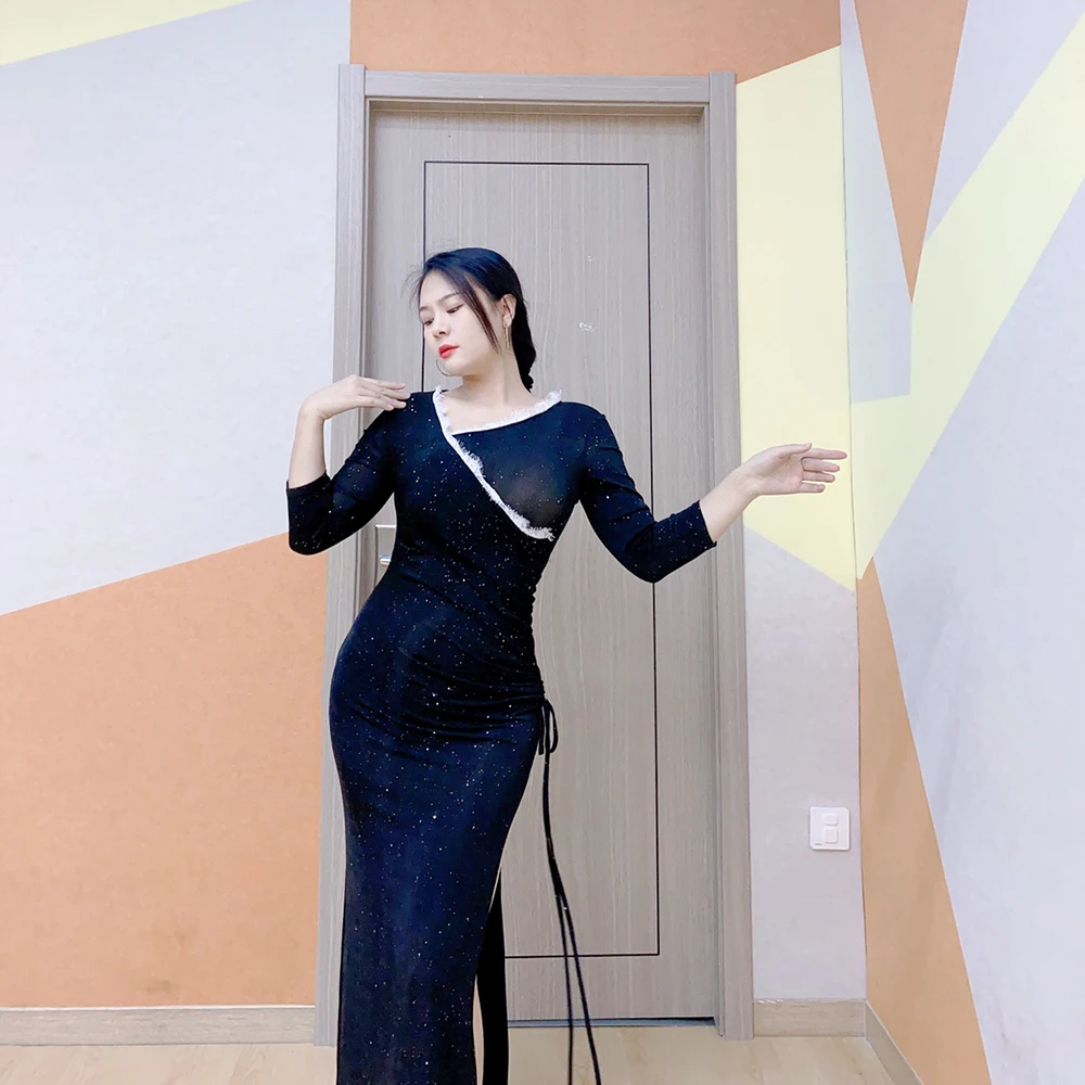 

Женский костюм для танца живота, кружевной тренировочный костюм Qipao с v-образным вырезом, платье для танца живота, костюм для девушек, 2023