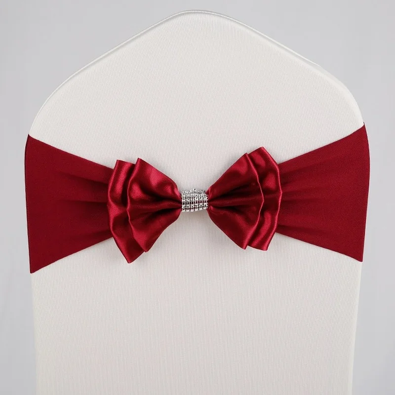 50/100pcs Wedding Chair Knot Decorations for Events Banquet Mariage Party Elastic Back Cover Bow Tie Sashes Set Satin Ribbon Red