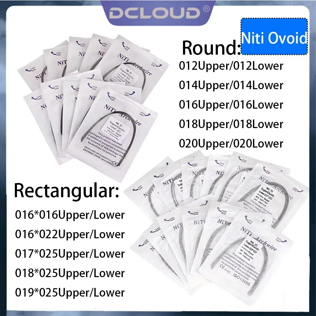 100Pcs/10Packs Dental Orthodontic Wires Niti Super Elastic Ovoid Form Round/Rectangular Archwire Dentistry Ortho Materials