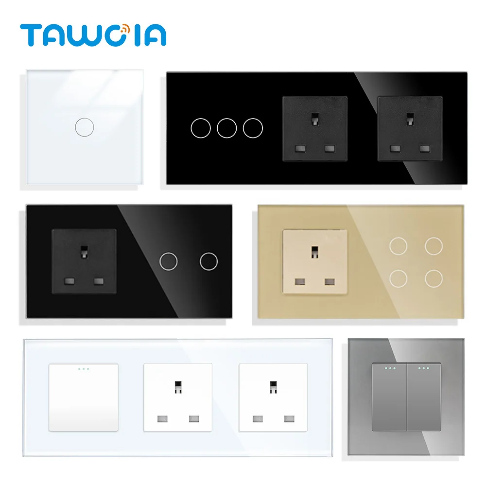 

TAWOIA UK Power Socket Touch Switch Glass USB Double Outlet Triple 13A Wall Sockets Button Switch Fits British Standard Plugs