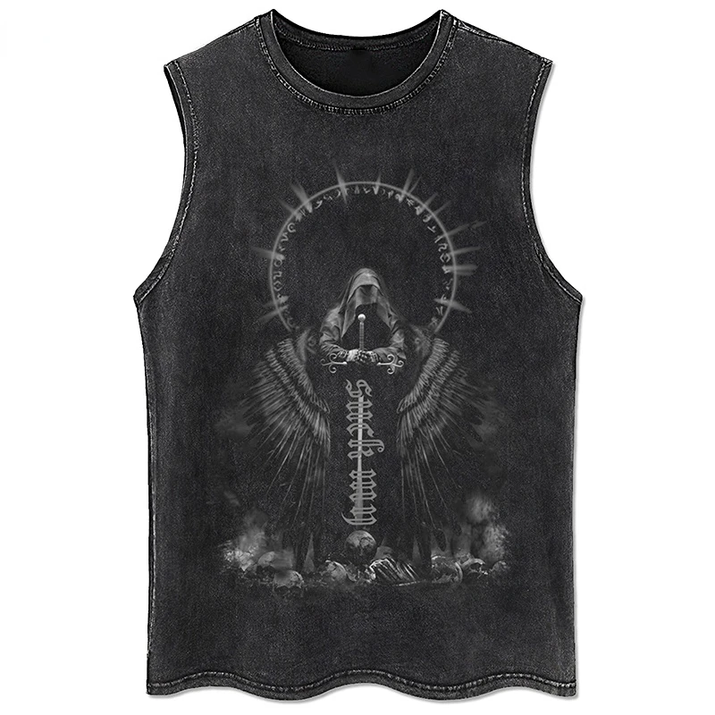 

Vintage Black Tanks Tops for Women 100% Cotton Men's Clothing Hip Hop Punk Rock Sleeveless Tshirts Gothic Vests Y2K Clothes