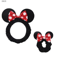 1set mouse ears wash face headband hair holder soft coral fleece sequins bow hairband girls scrunchies hair accessories mujer