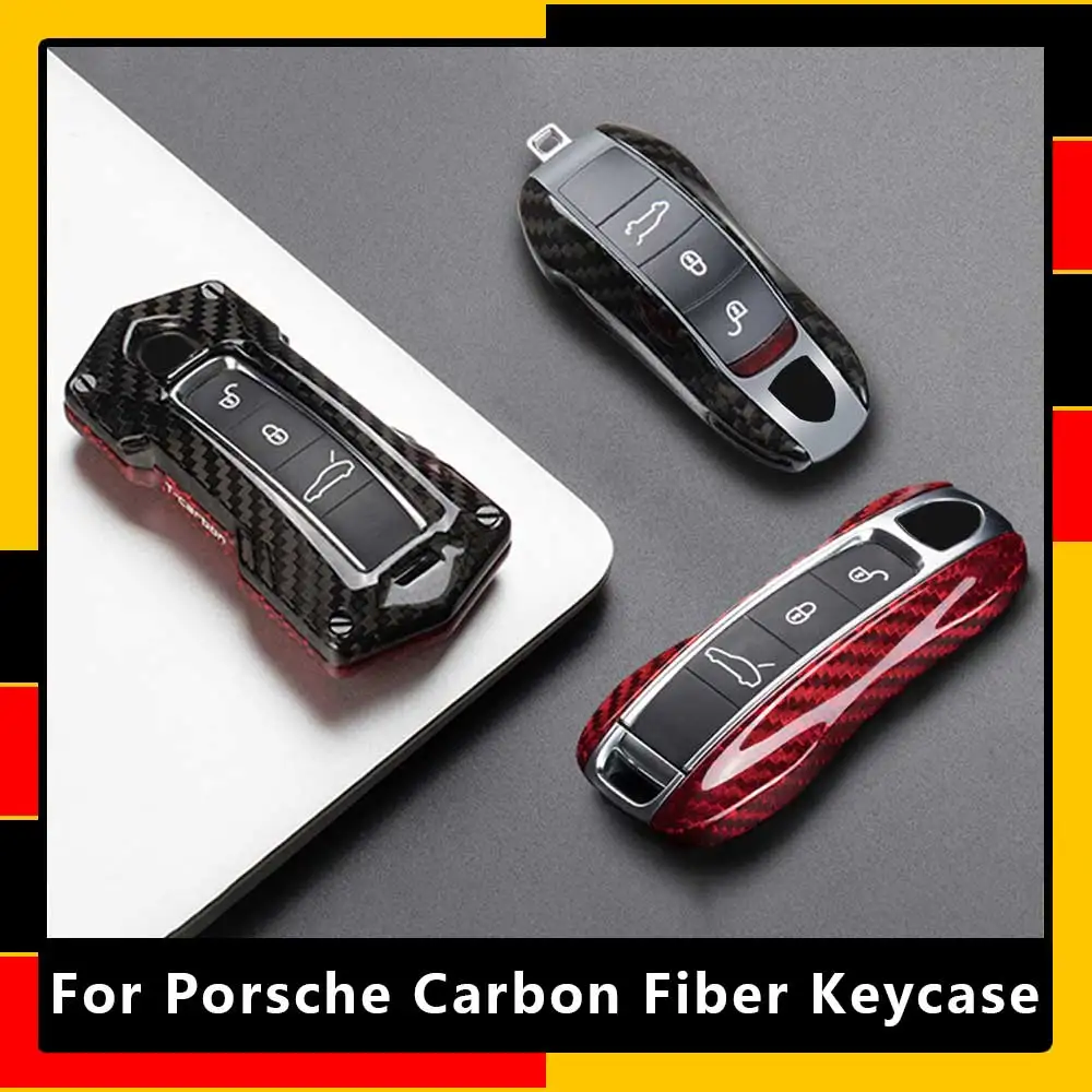 

For Porsche Panamera Cayenne Macan 911 Boxster Cayman 986 987 718 Real Carbon Fiber Car Key Case Cover Shell Car Accessories