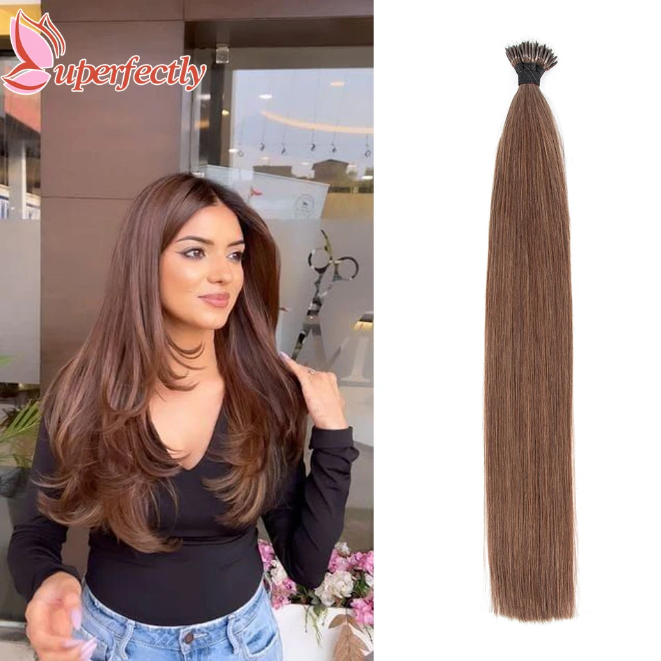 Uperfect нано-Кольцо из человеческих волос с микро-бусинами Remy коричневые