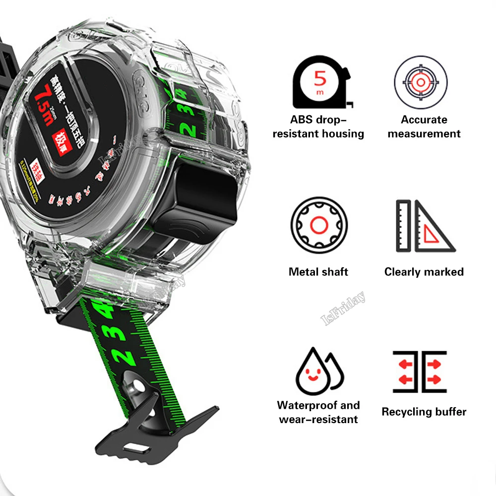 Флуоресцентная измерительная лента 5/7 5/10 м утолщенная прозрачная линейка для