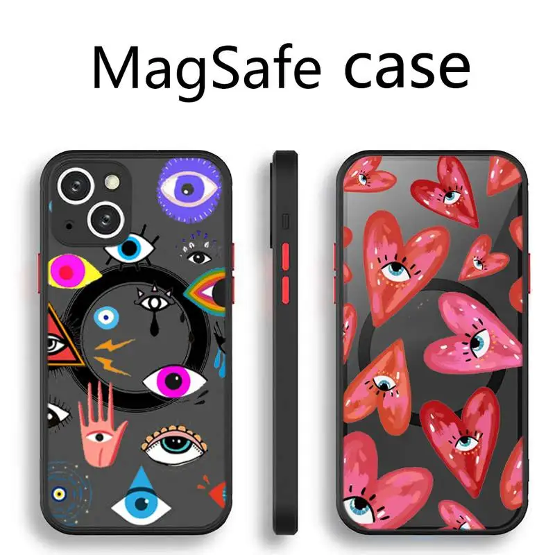 

Evil Eye Turkish lucky Blue Phone Case Transparent Magsafe Magnetic Magnet For iPhone 13 12 11 Pro Max Mini Wireless Charging