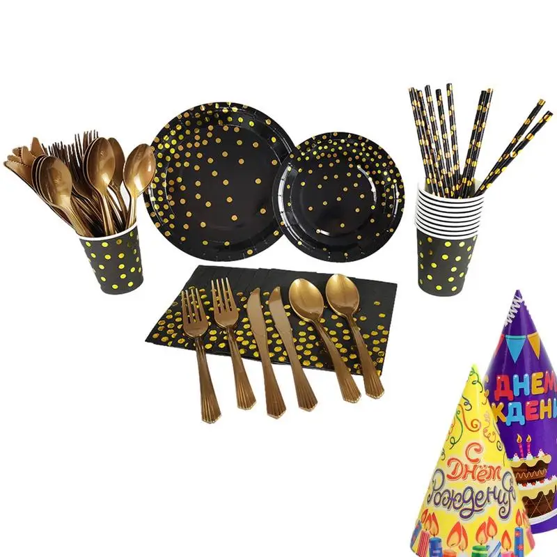 

Golden Dot Dinnerware Set Party Reception Tableware Paper Dinnerware Plate Set Gold Foil Polka Dot Pattern Paper Plate Set For