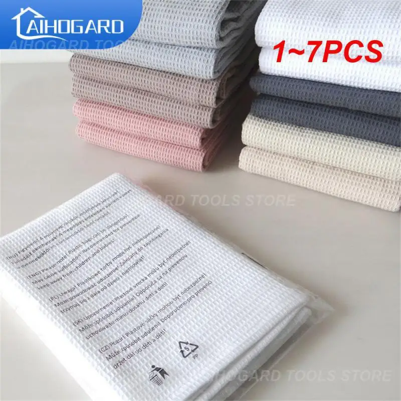 

1~7PCS Absorbent Square Towel Household Waffles Scrubbing Cloth Pure Cotton Plain Color Thickened Dishwashing Towel Kitchen Rag