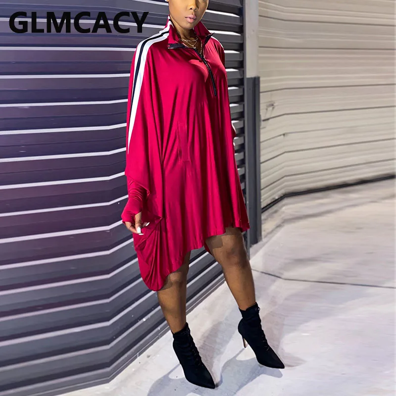 Women Batwings Sleeve Loose Dress Hip Hop Streetwear Solid Casual Mini | Женская одежда
