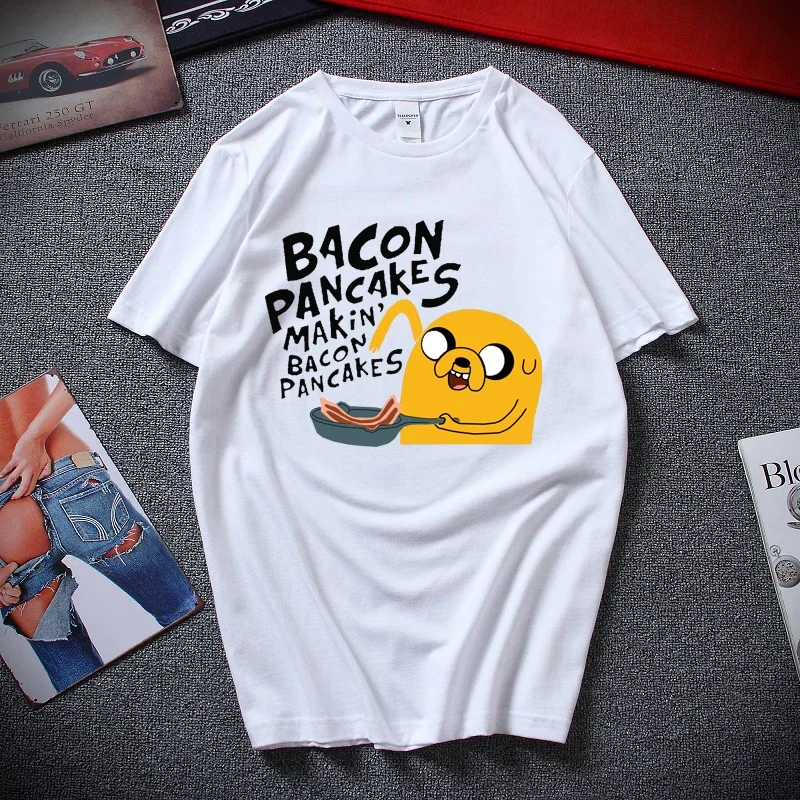 

Adventure Time Animated TV Series Bacon Pancakes Makin Pancakes T Shirts Women Funny Cute Streetwear Creative Comics Hipster Tee