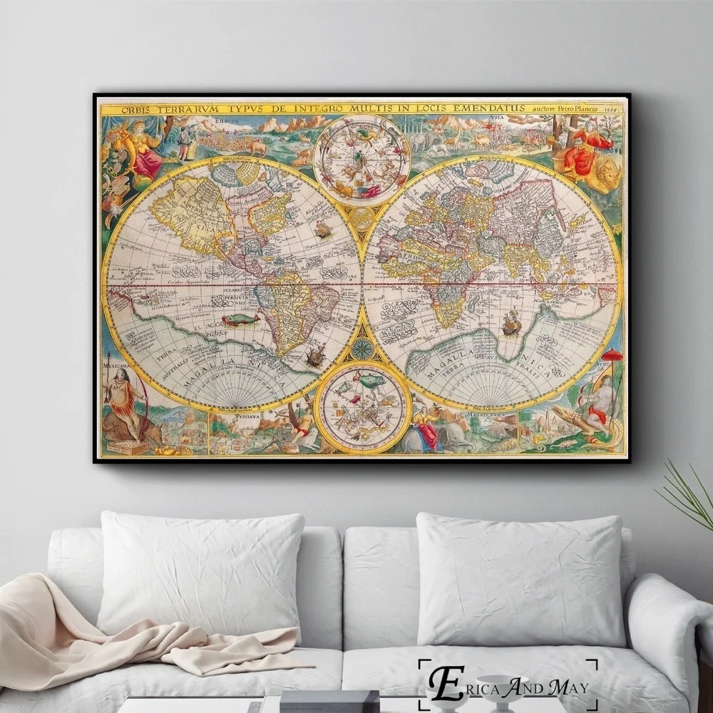 

Map Old World Artwork Vintage Posters and Prints Wall art Decorative Picture Canvas Painting For Living Room Home Decor Unframed