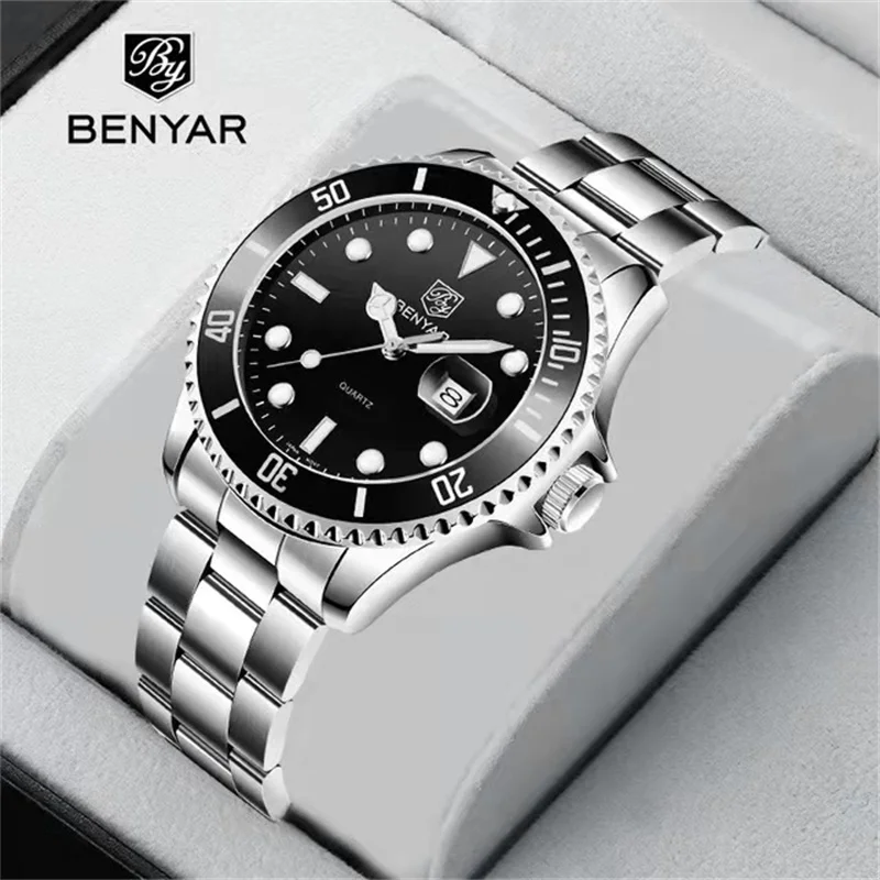 

2021 New BENYAR Business Sports Men's Quartz Watches Luxury Brand Stainless Steel Waterproof Men Wrist Watch Relogio Masculino