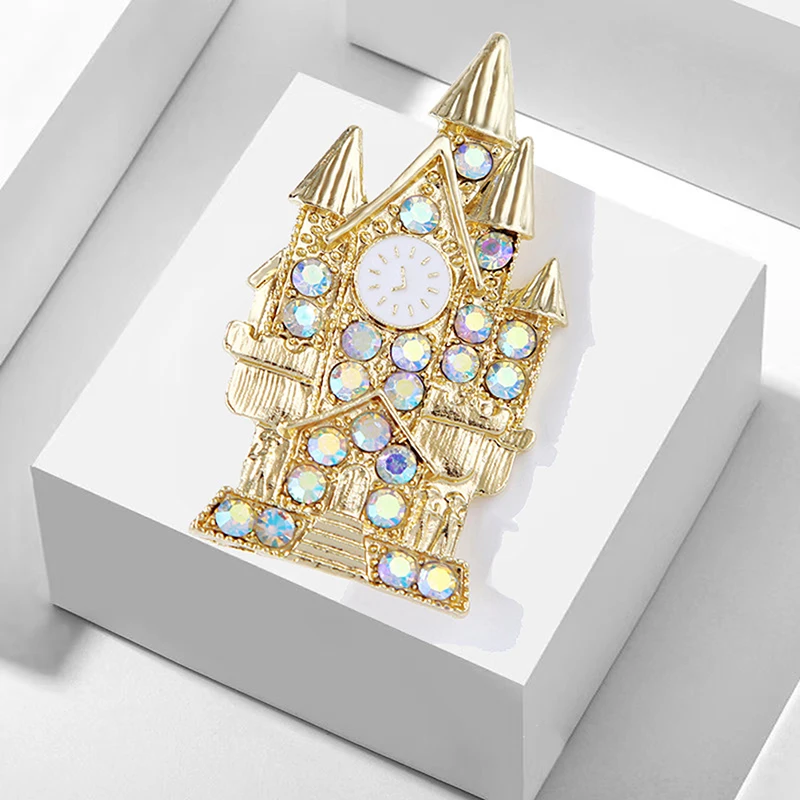 

Fashion Rhinestone Castle Brooches Pin For Women Men Lapel Dresses Jewelry Accessories