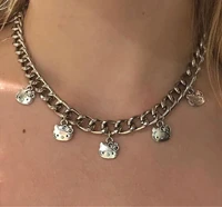 sanrio hellokitty style ins cartoon cat necklace sweet cool girl collarbone chain retro bracelet alloy earrings kawaii girl gift
