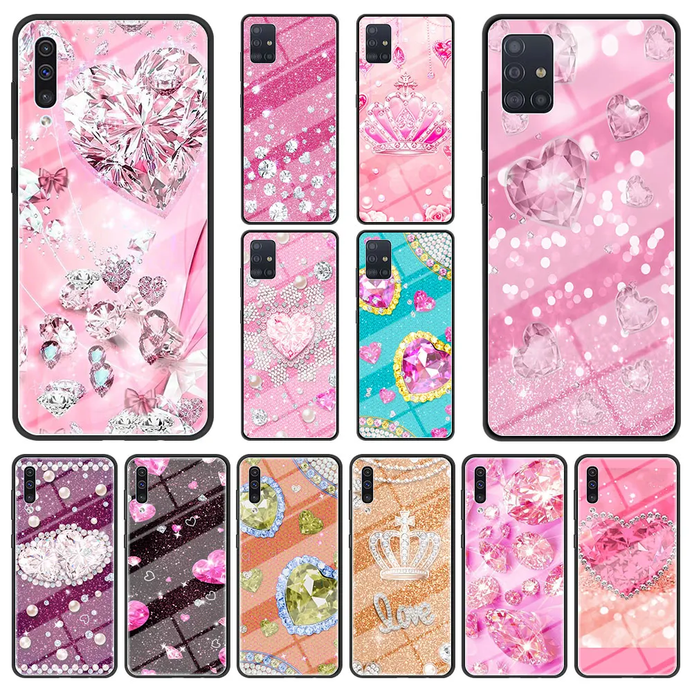 

Luxury Diamond Love Tempered Glass for Samsung Galaxy A50 A70 A50s A60 A80 A90 5G A40 A30s A20s A20e A10 Phone Case Cover Shell