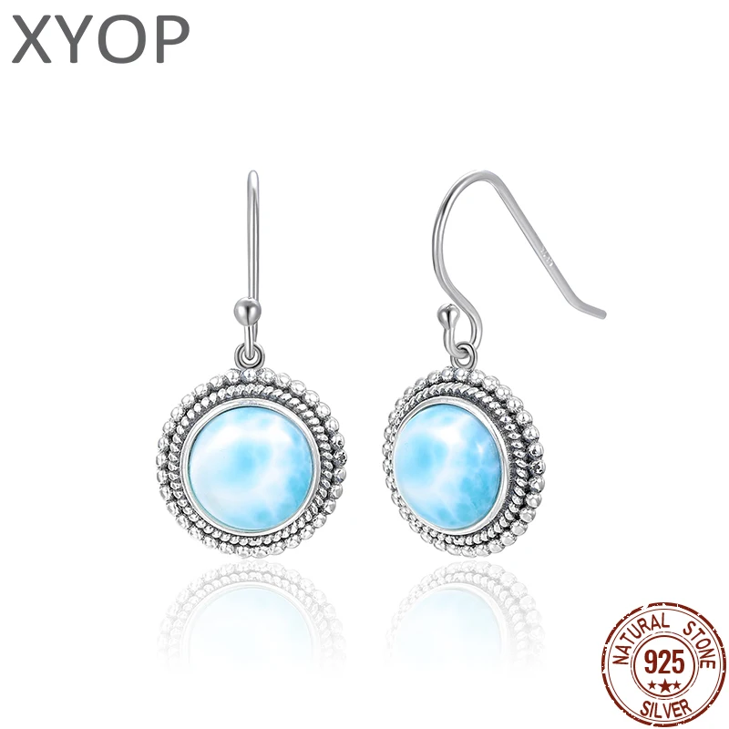 

XYOP 925 Sterling Silver Elegant Casual Sense Of Natural Larimar Earrings Jewelry Personality Party