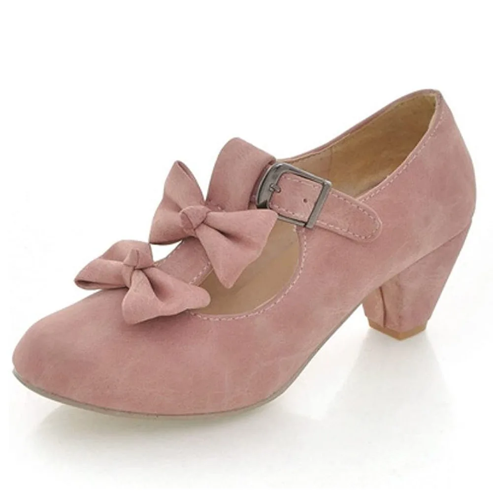 

Женские винтажные туфли-лодочки, туфли на среднем каблуке с 2 бантиками, Лолита, Мэри Джейн, милые туфли для девушек, большой размер 43, весна-лето