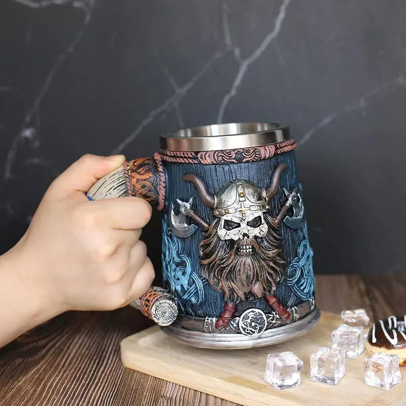 

Retro Stainless Steel Viking Mug Beer Stein Tankard Nordic Viking Warrior Skull Mug Tankard Bar Decoration Party Gift